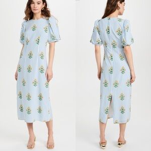 RHODE Blue and White Striped Floral Dress